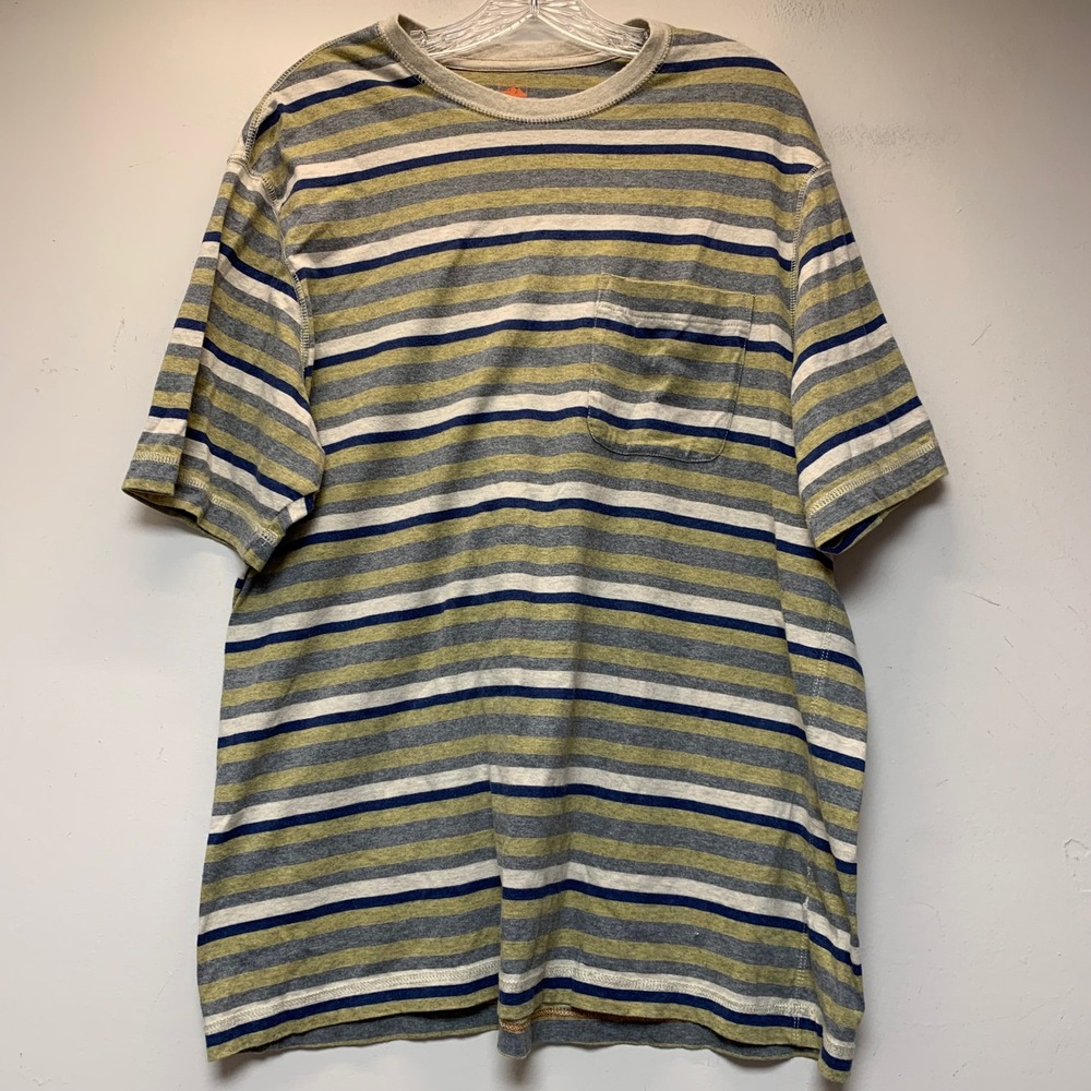 Northwest Territory Striped Pocket T-Shirt Mens XL Green‎ Blue Cotton Excellent